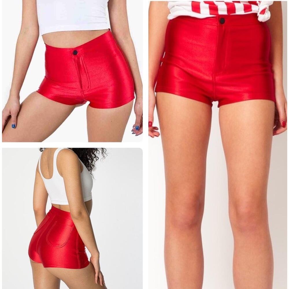 American Apparel Original Size M Red Shiny Lycra Disco Shorts High Waist